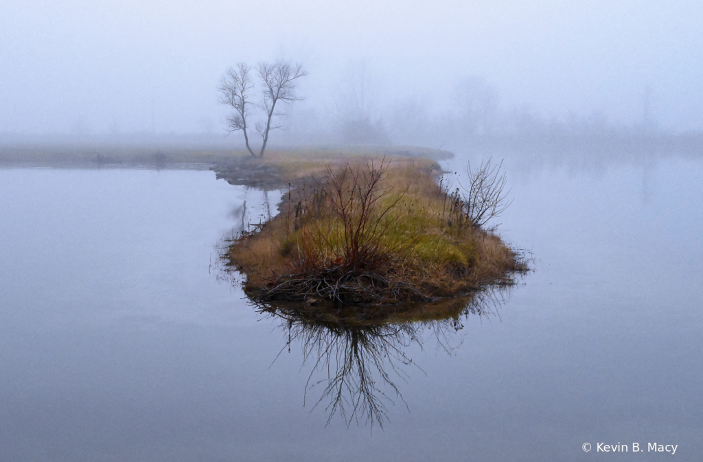 Foggy reflection of a small peninsula - ID: 15967480 © Kevin B. Macy