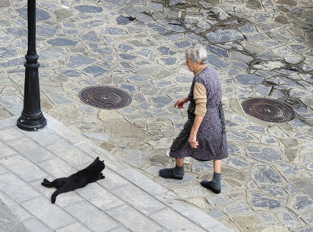 Nonna and the cat - Civita, Italy