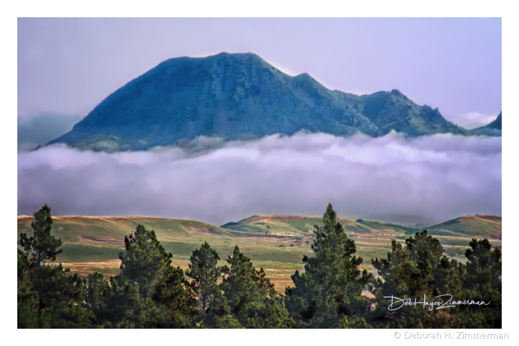 Bear Butte in its nest of Fog - ID: 15976314 © Deb. Hayes Zimmerman