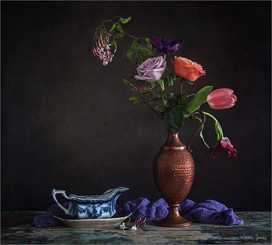 Copper Vase with Flowers Still Life