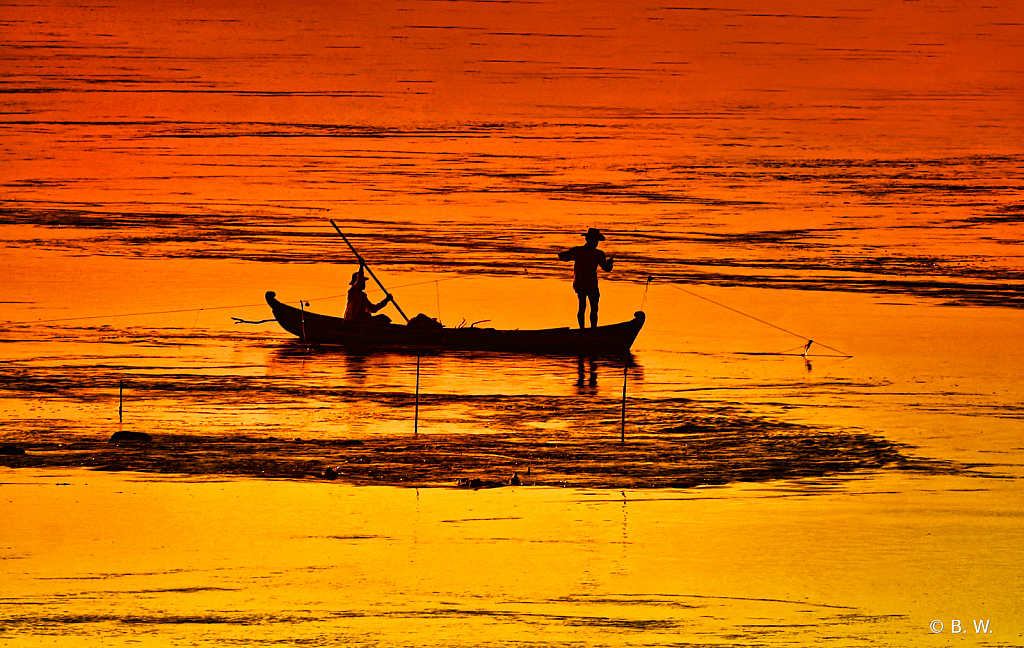 the evening fishing on the Irrawaddy River