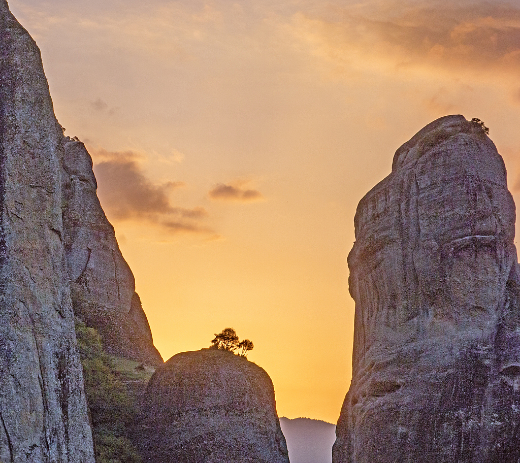 Sunset glowing behind the Rocks.