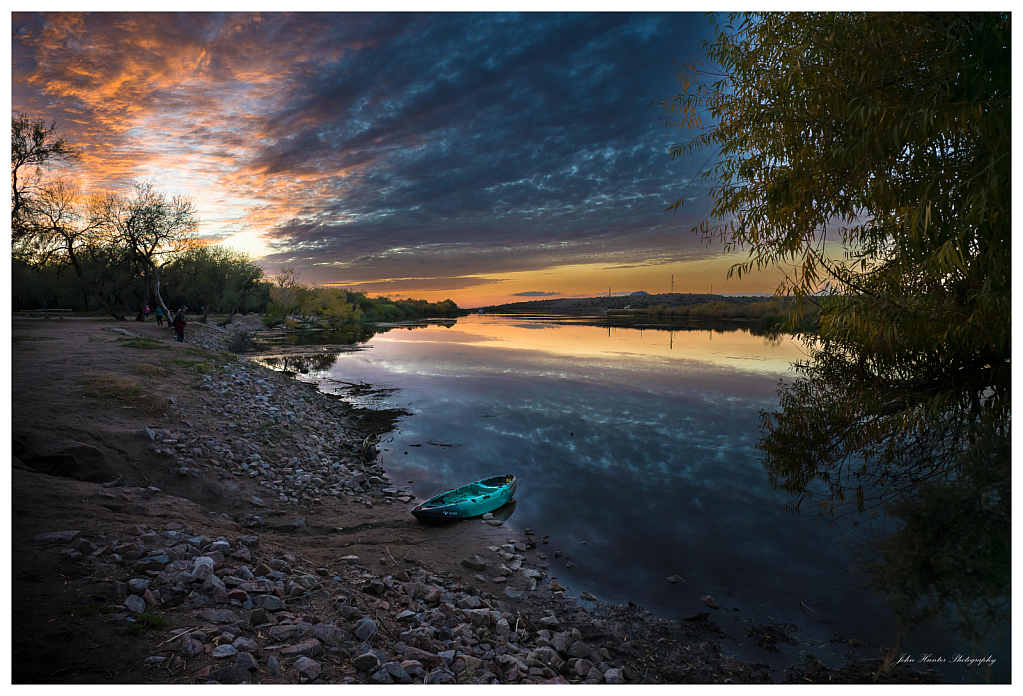 Solo Boat on Lower Salt River Sunset - ID: 16034224 © John E. Hunter
