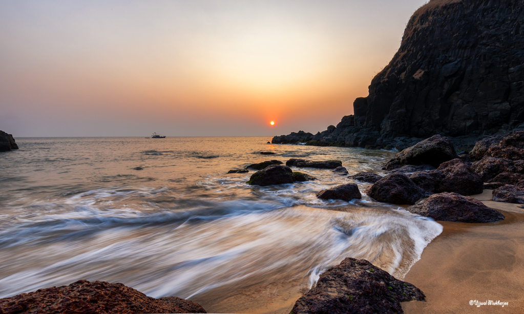 Receding wave at Sunset