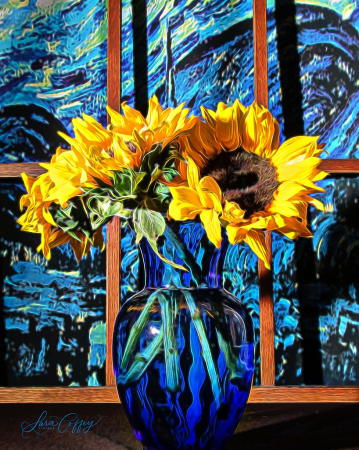 1889~ Sunflowers Overlooking Starry Night