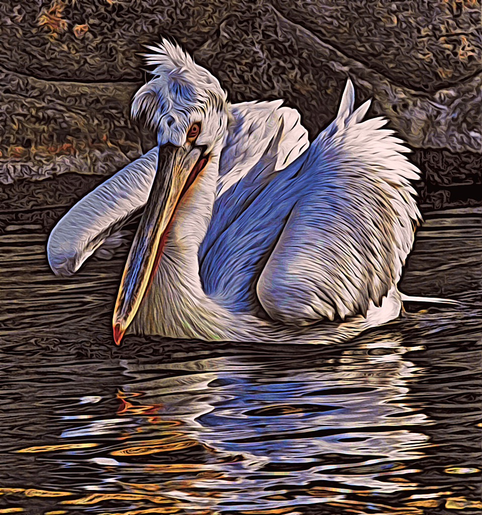 Pelican - moku hanga style