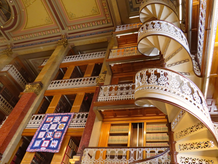 Circular Staircase and Patriotic Quilt