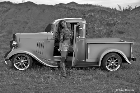 Woman With Truck B&W