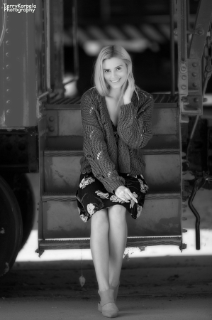 Hanging out on a train B&W