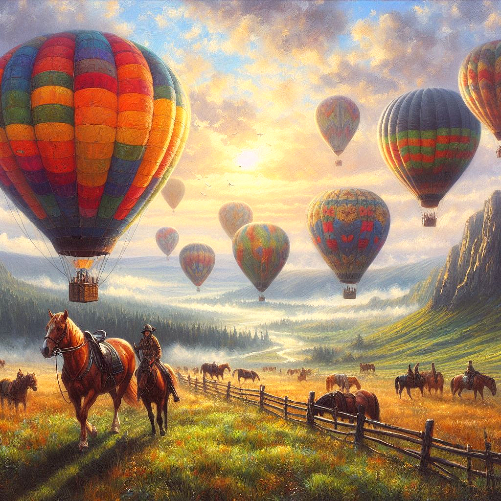 Hot air balloons over field