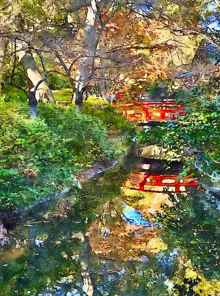 Red bridge reflection 