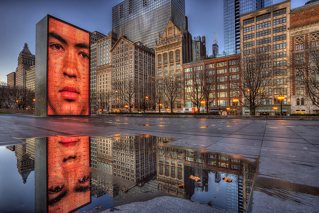 Crown Fountain Reflection