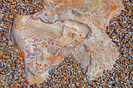 Beach pebbles and rock.