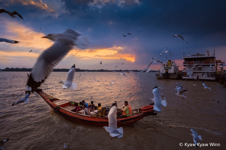 Evening of Yangon River