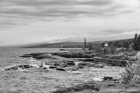 Black and White breakwater Grand Marais MN