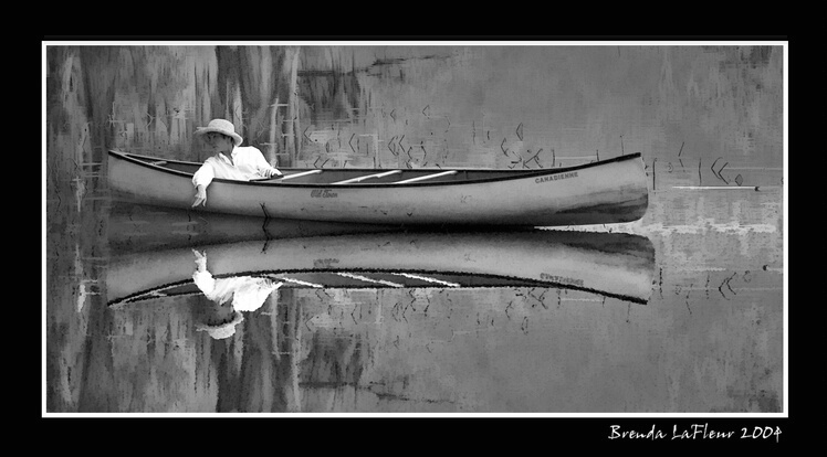 Lady and Canoe in B&W