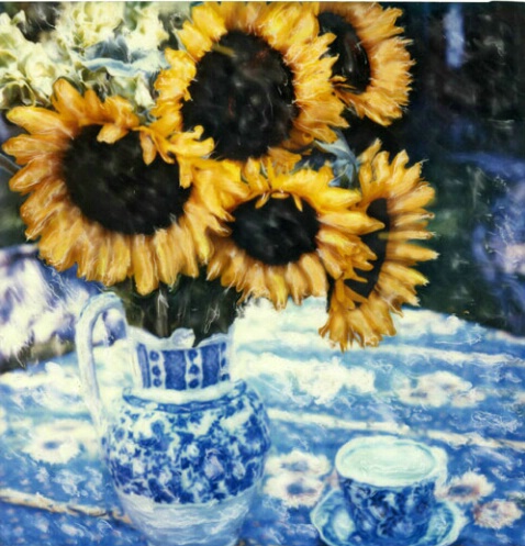Sunflowers on French Blue