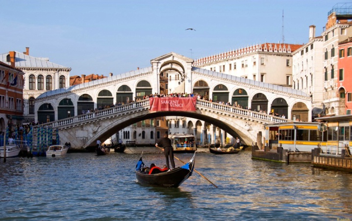 Gondola ride on the Grand Canal near Rialto Bridge