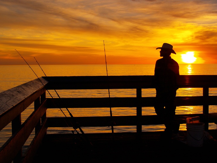 Cowboy Fishing with warm colors