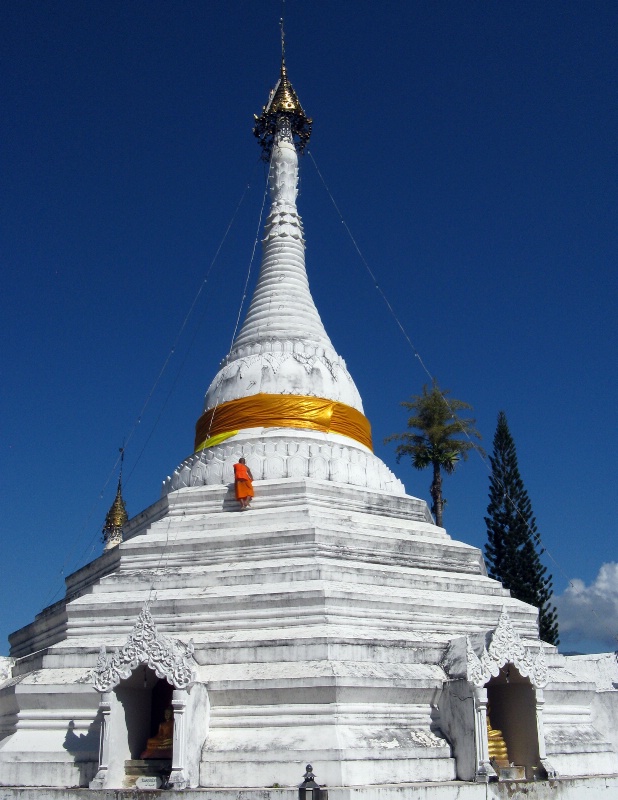 Monk Climbing Stupa, Mae Hong Son