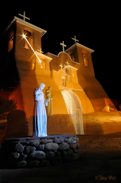 Taos Church at night