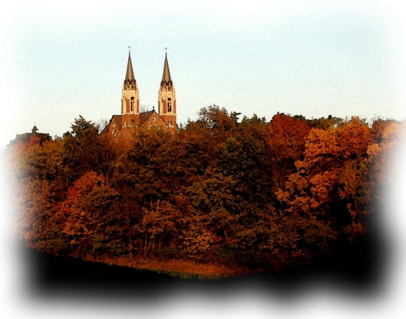 Fall at Holy Hill closeup with dark foreground