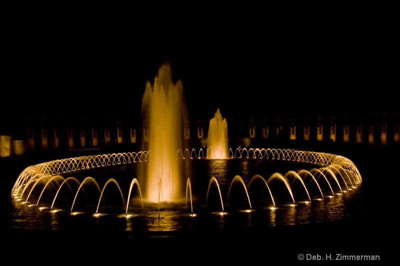 WWII Memorial Fountains at night