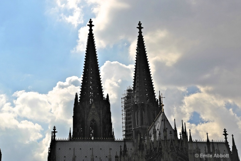 Tall twin spires of Cologne Cathedral