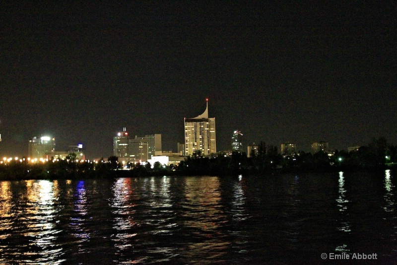 Night lights on Danube in Vienna