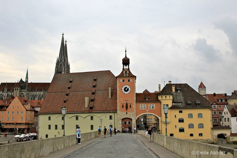Regensburg City wall, tower, gate and Cathedral 