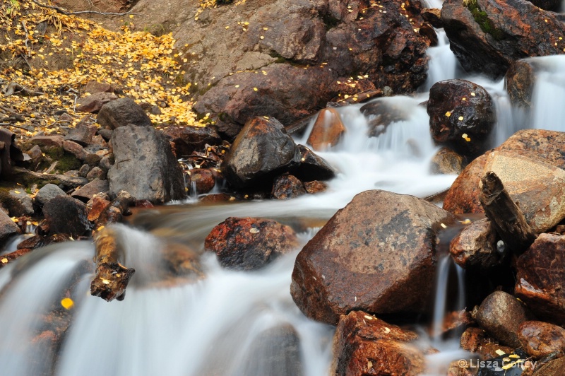waterfall with aspens
