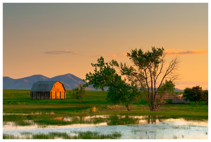 Barn against Montana's Sweet Grass Hills