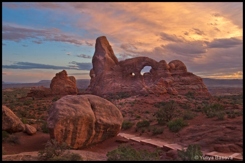 Turret Arch at sunset, viewed from North Window