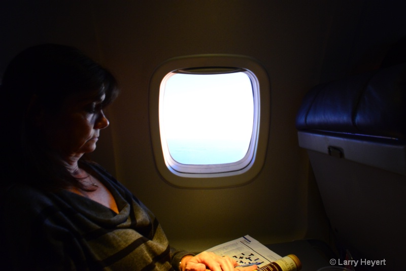 Woman Doing Crossword Puzzle At 36,000 Feet