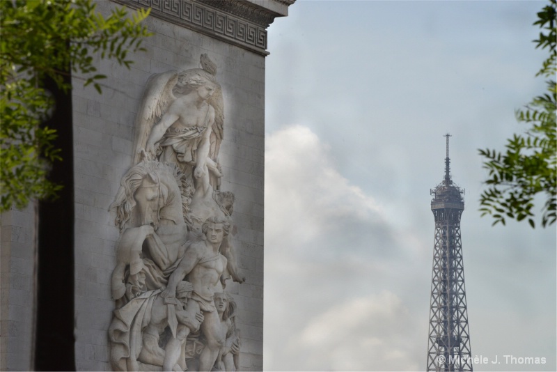 L'Arc de Triomphe, Eiffel Tower in Background