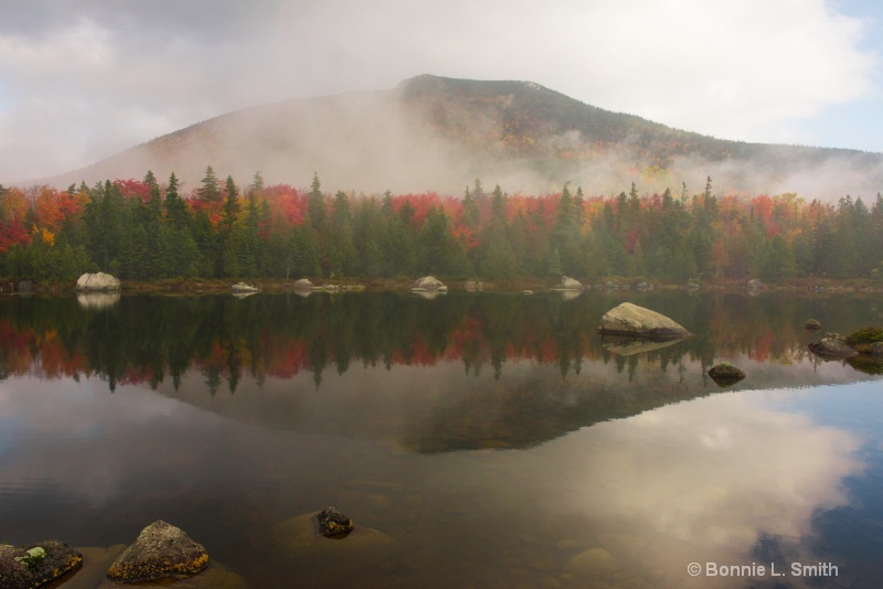 foggy mountain reflection