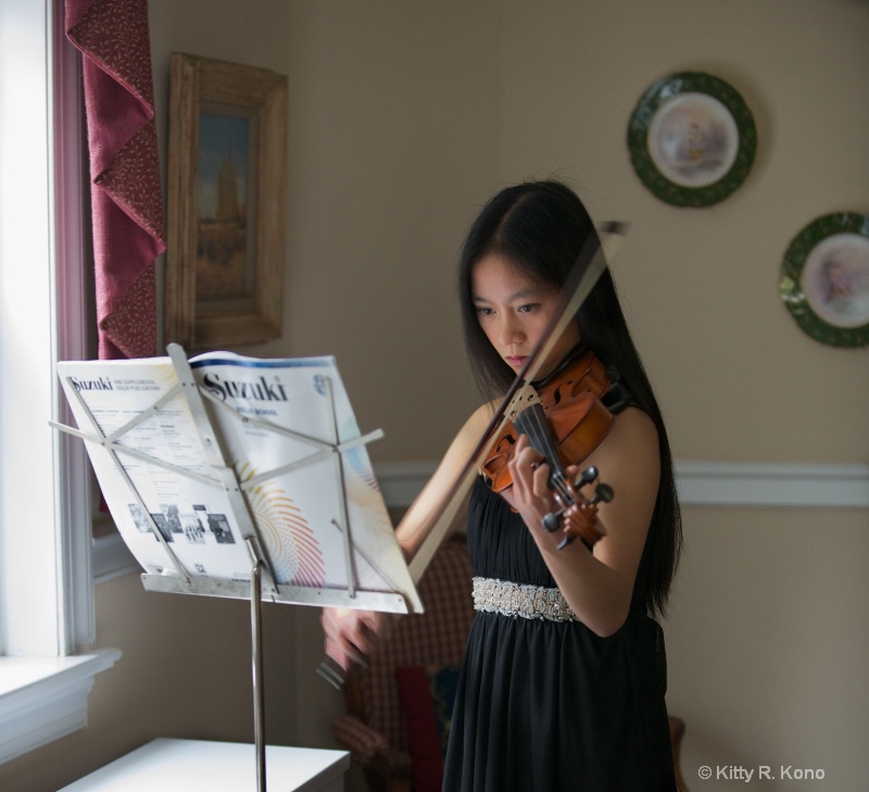 Yumiko Practicing for Violin Recital