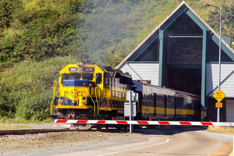Alaska train backing into two mile long tunnel.
