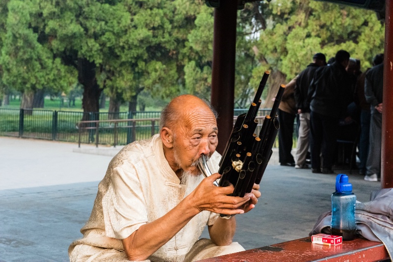 Lone Musician Playing Chinese Instrument