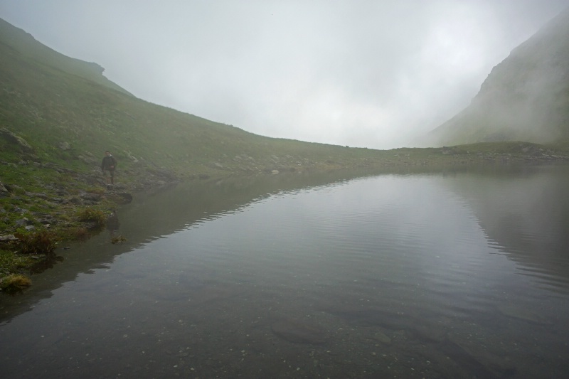 Lake, Fog & Hiker