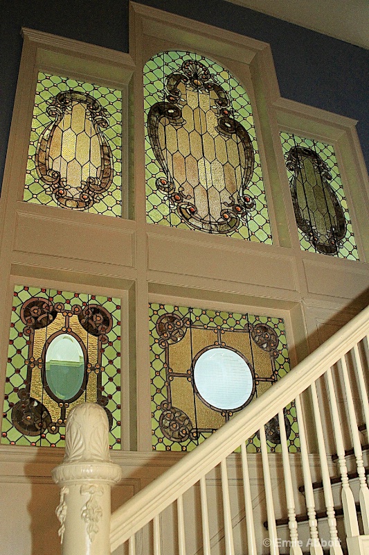 Stairs and stain glass