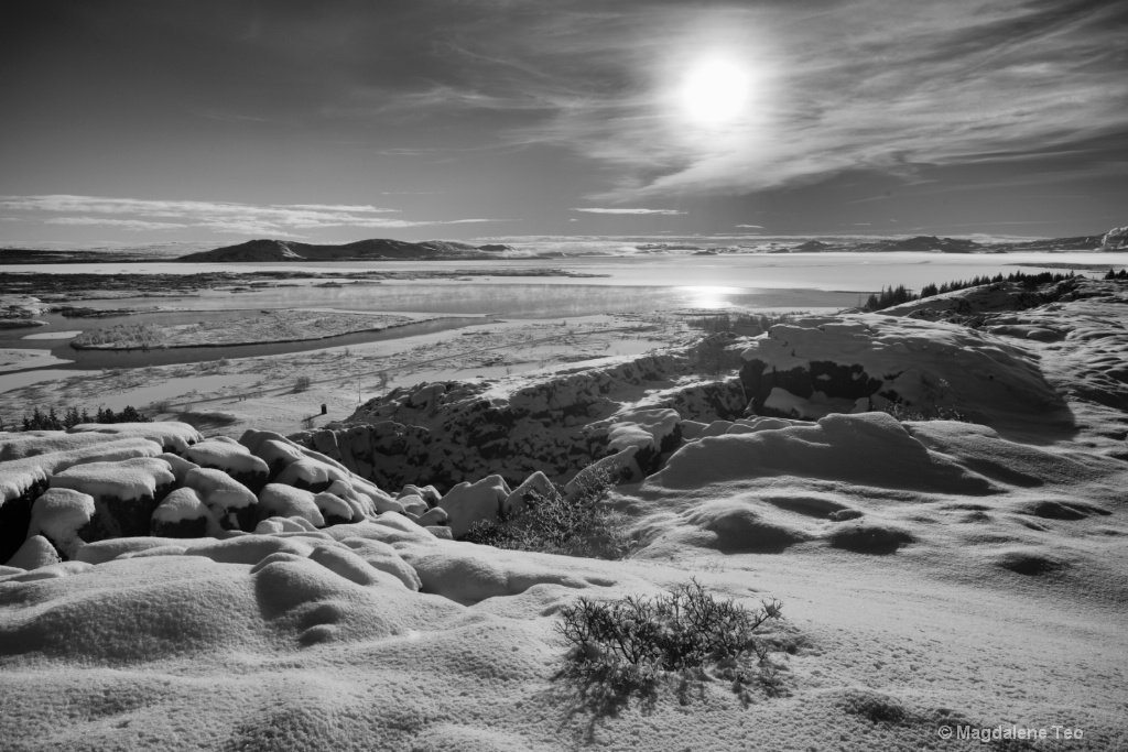 Sun sets over Þingvellir, Iceland