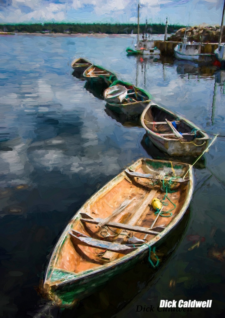 Dories in a row. Impressionistic by Dick Caldwell