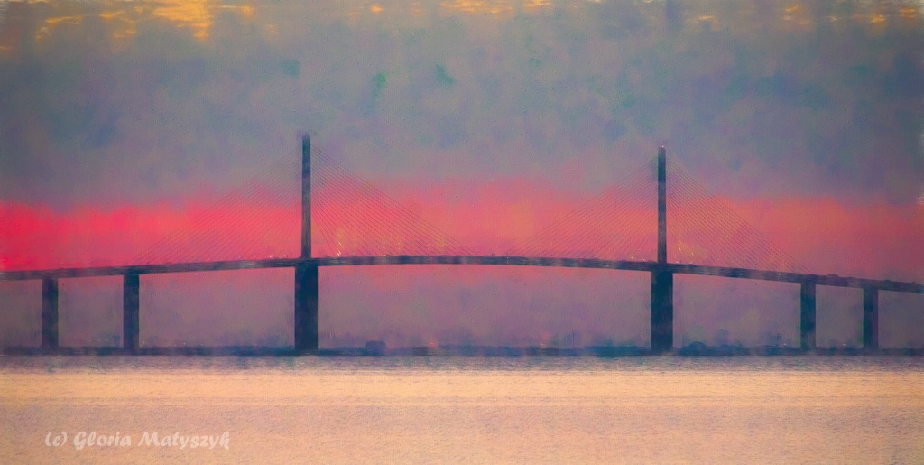 Dawn & fog Sunshine Skyway Bridge - Tampa Bay, FL