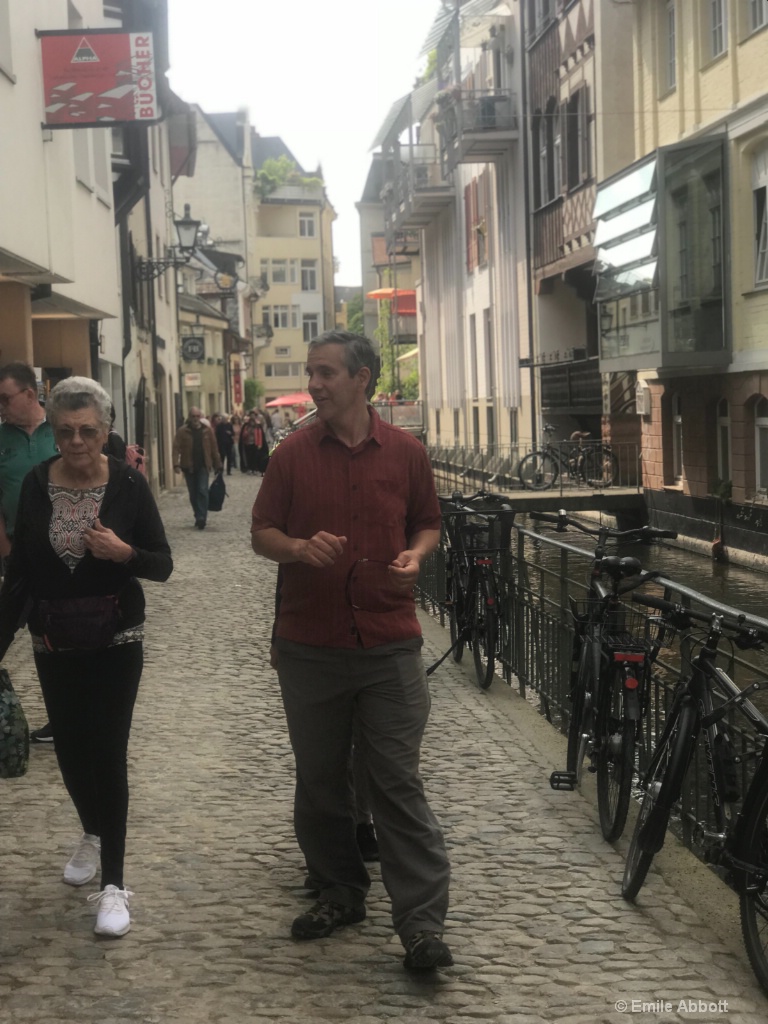 Wife and son in streets of Freiburg, Germany 