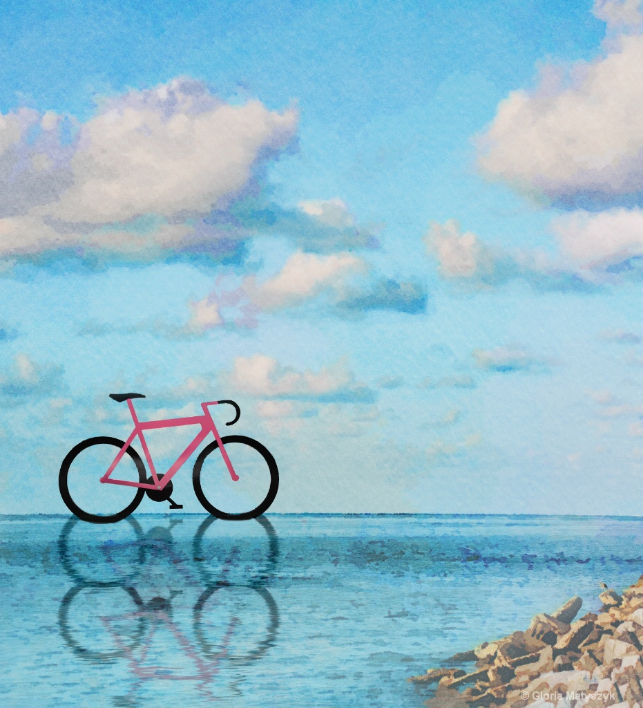 Bicycle on the water.  Composite and manipulation