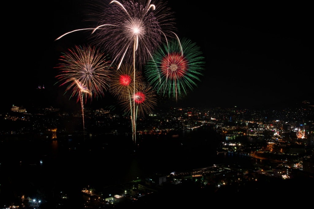 Composite Hanabi Fireworks Nagasaki Japan 