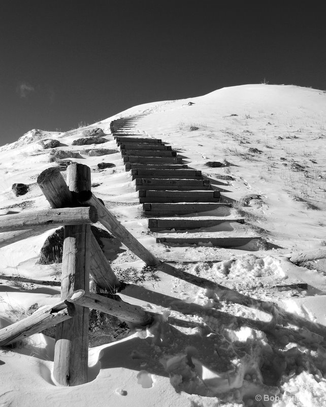 loveland pass stairs in black and white