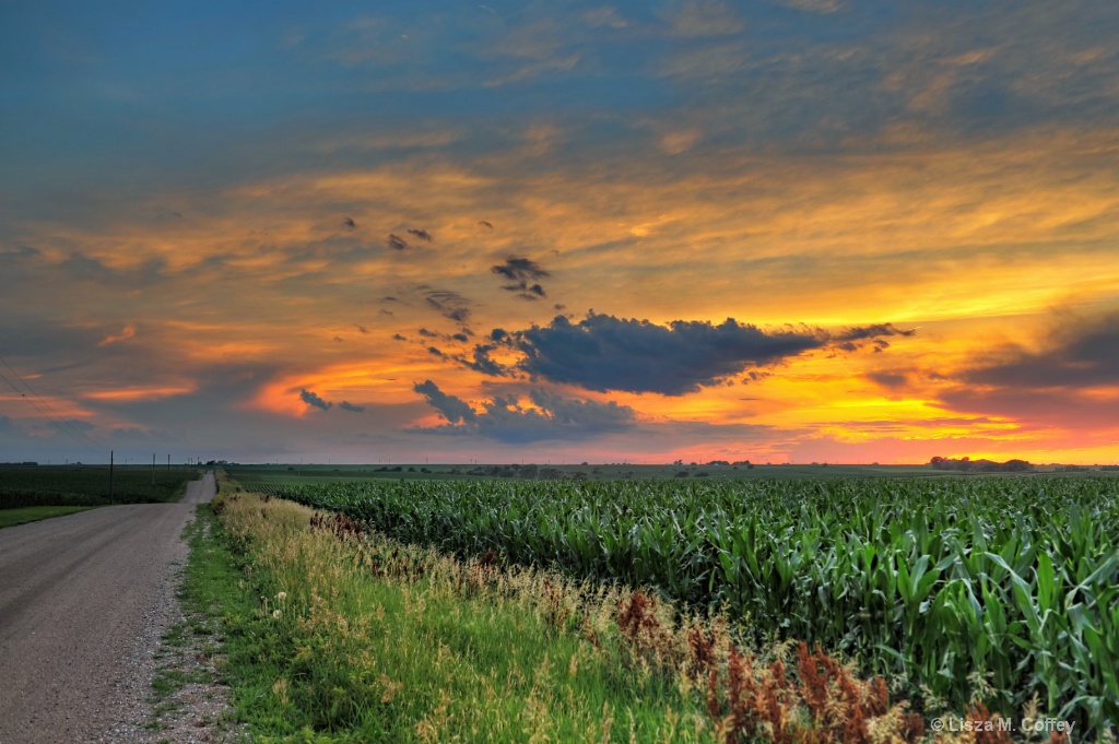 Sunset on a country road