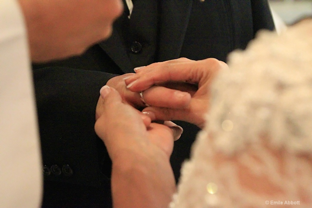 Bride placing ring